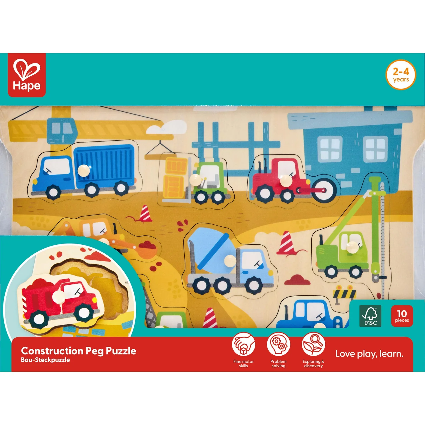 Construction Vehicles Peg Puzzle - 10pcs - Image 2