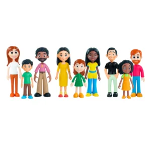 Miniland Diverse Family Set of 9 figures with varied skin tones and family roles